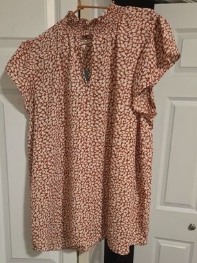 Rust and Cream Printed Smocked Neck Blouse